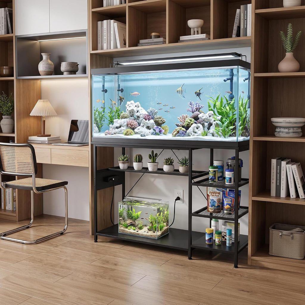55-75 Gallon Fish Tank Stand with Power Outlets, Metal Aquarium Stand