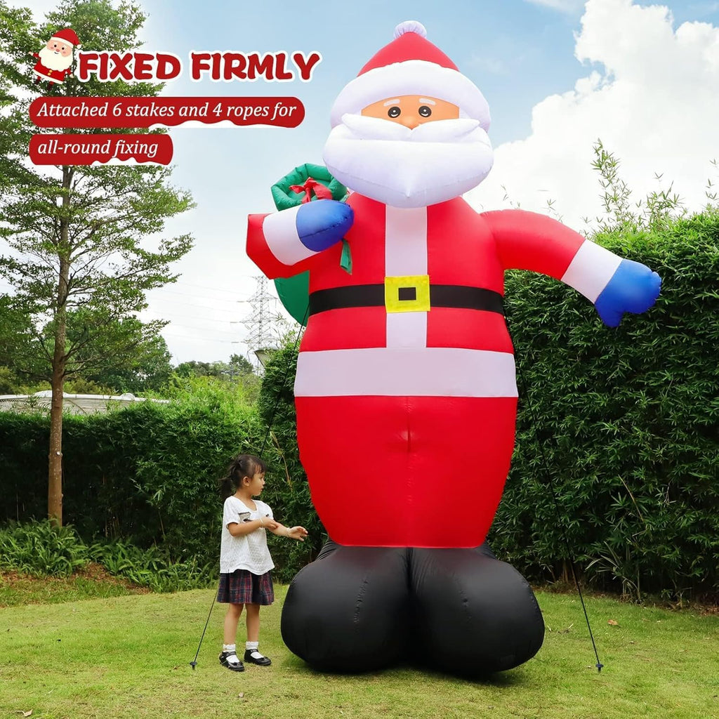 12 FT Giant Christmas Inflatables Santa Claus, Cute Blow Up Santa Outdoor Decorations with Big Gift Bag & Built-in