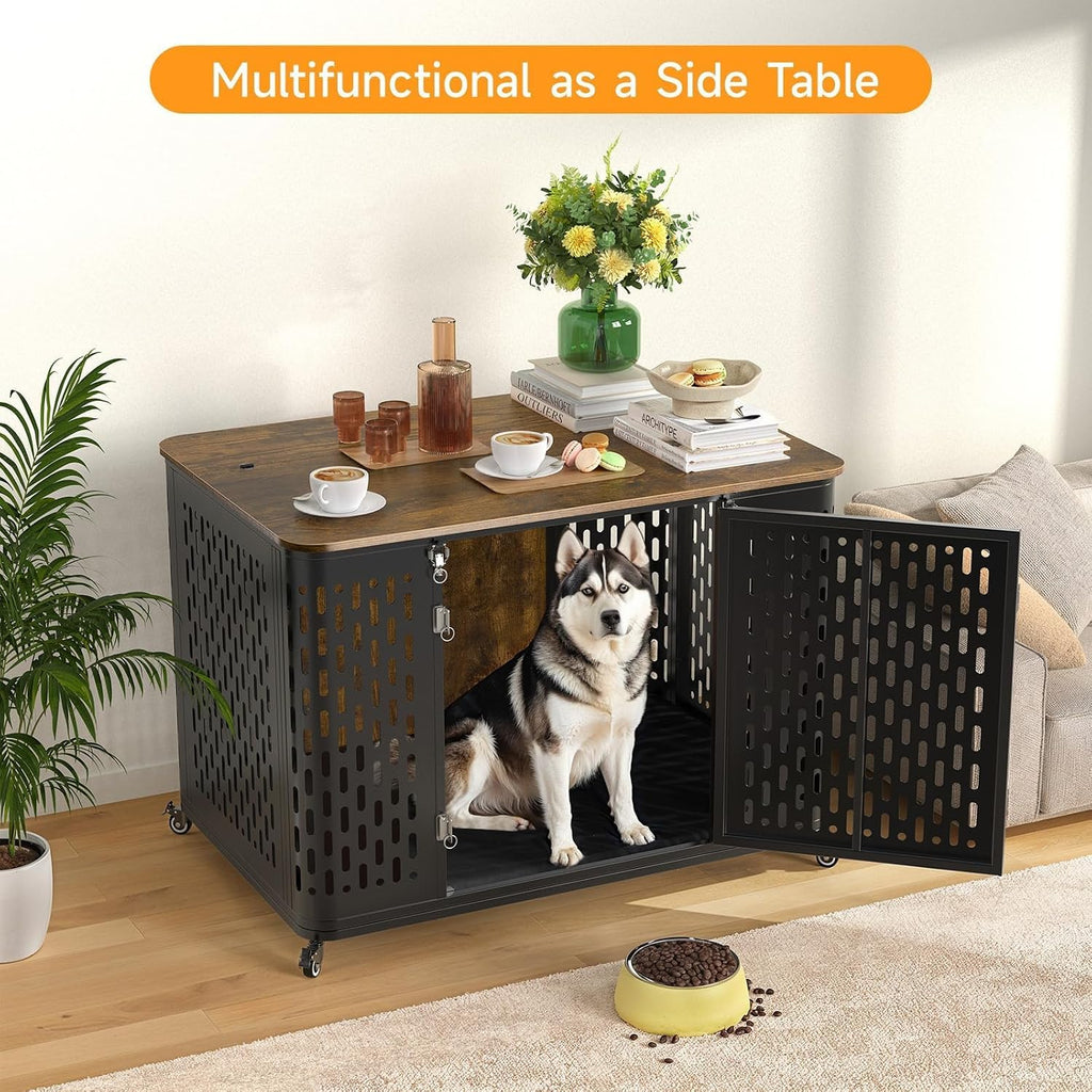 Heavy Duty Dog Crate Furniture for Large Dogs with Flip Top