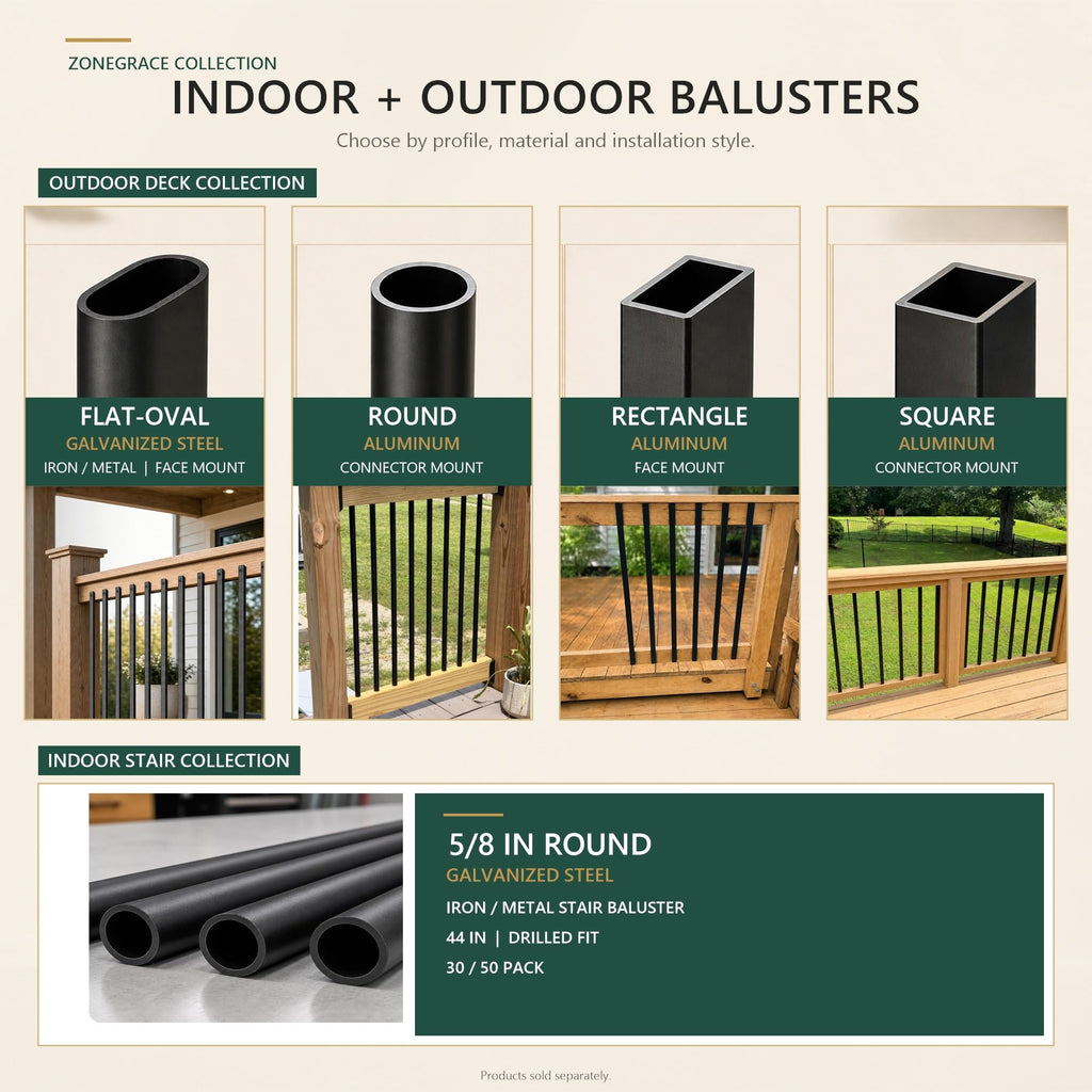 44 in Staircase Balusters, 5/8 in OD Round Black Stair Spindles, 50 Pack