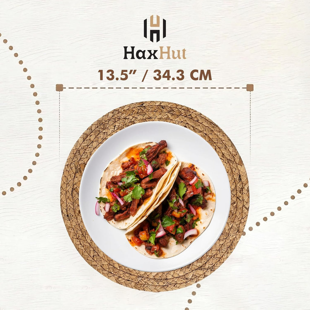 13.5" Woven Placemats, Round Rattan Placemats Set of 6, Natural Wicker Chargers for Dinner Plates, Heat Resistant