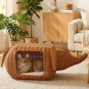 Elephant Cat Condo Bed, Woven Cat House