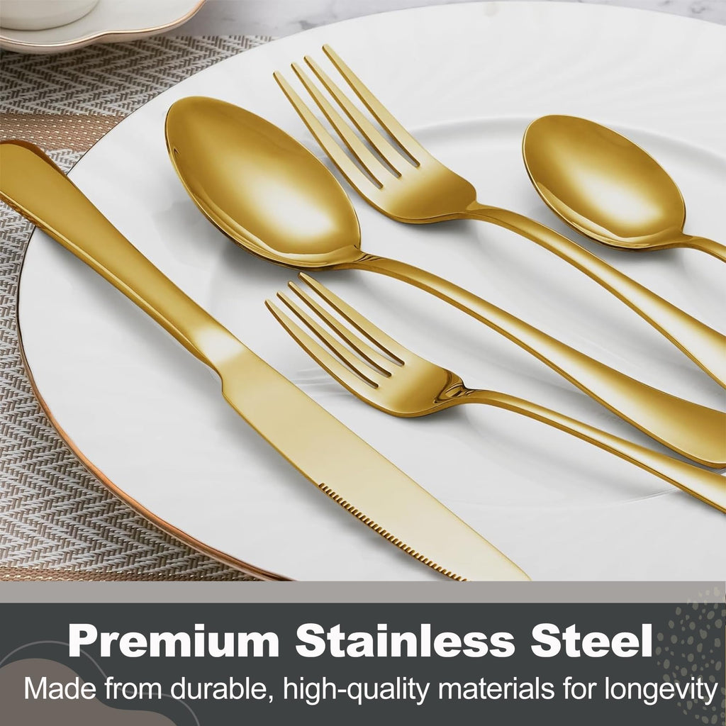 Gold Flatware Set, Stainless Steel Cutlery Set for 12