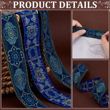 1.3 Inch Vintage Jacquard Ribbon, 7 Yards Emobridered Woven Ribbon Boho Fabric Sewing Woven Ribbon Persian Floral
