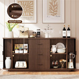 63" Fluted Sideboard Buffet Cabinet with 3 Drawers & 2 Doors, Mid-Century Modern Buffet Sideboard Cabinet with Storage