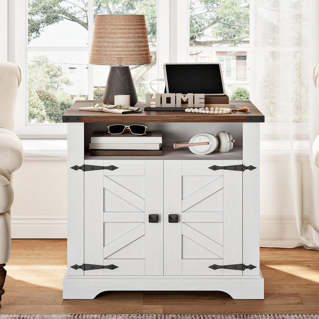 Farmhouse End Table with Charging Station, Large Side Table