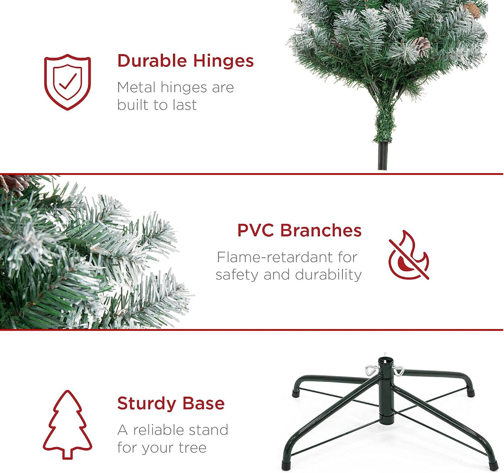 Pre-Decorated Holiday Christmas Tree , Party Decoration w/ 2,028 PVC Branch Tips, Partially Flocked Design, Pine