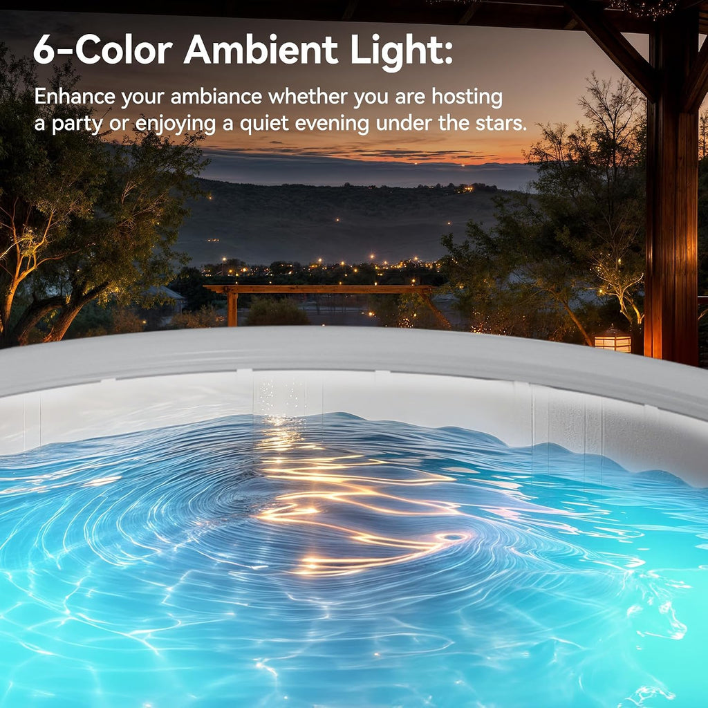 4 to 6 Person Inflatable Hot Tub, Portable Outdoor Spa with 150 AirJets, 6 LED Color Lights & Filter System, 77" x 28"