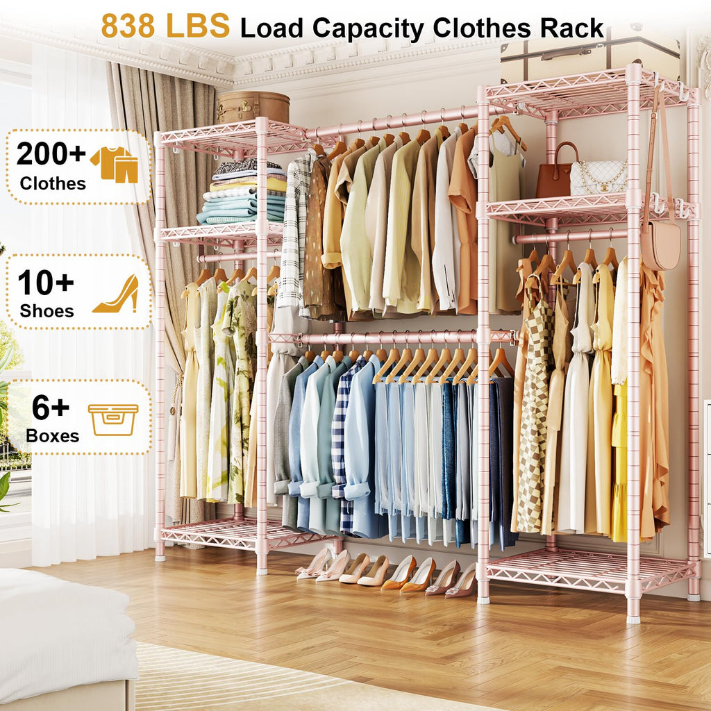 E7 Garment Rack, Heavy Duty Clothes Storage System with Extendable Rod