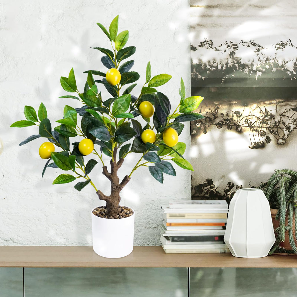 Artificial Lemon Tree 2FT, Faux Tabletop Tree with Planter