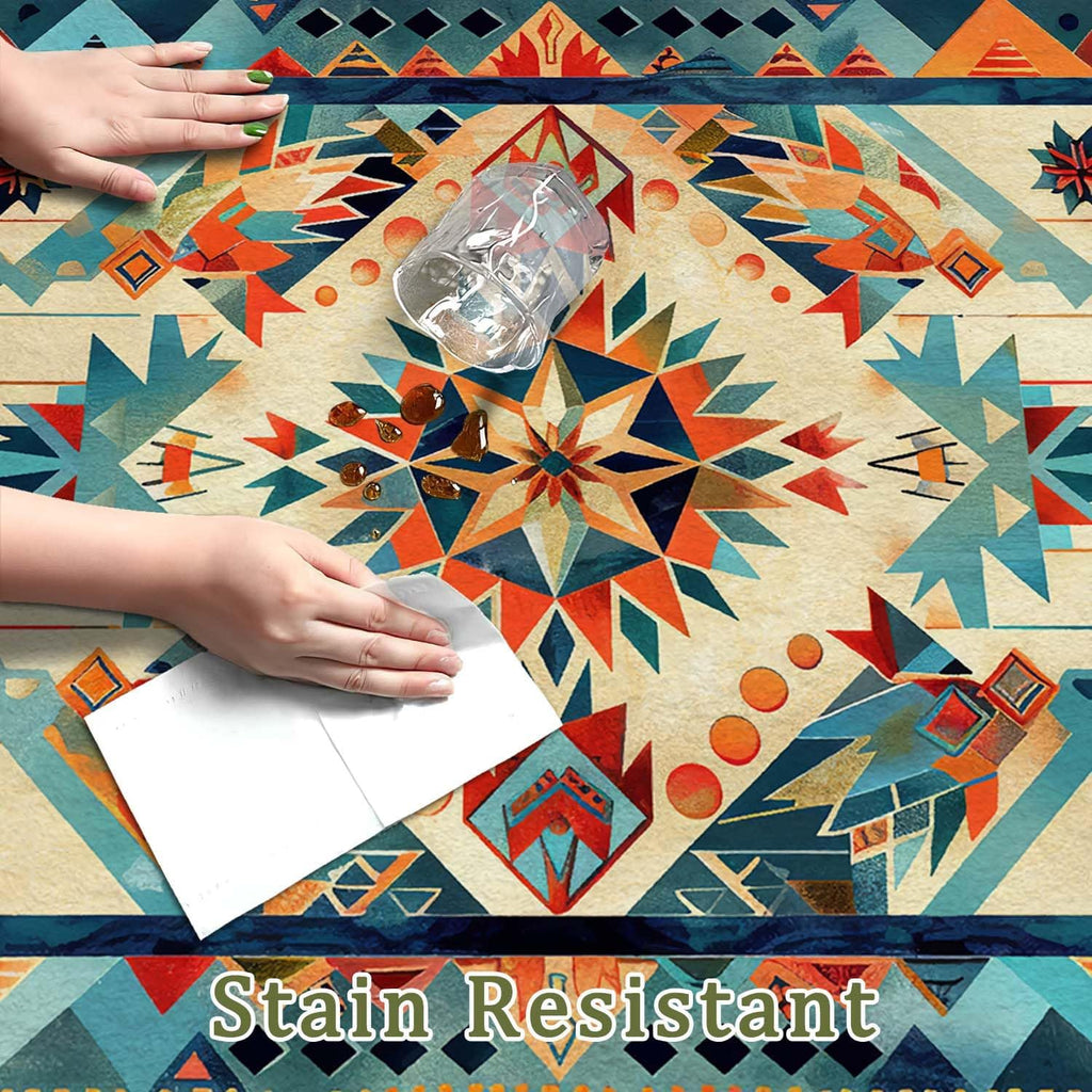 Aztec Rug Western Area Rug Southwestern Tribal Orange Blue Bedroom Ultra-Thin Soft Low Pile Large Carpet Living