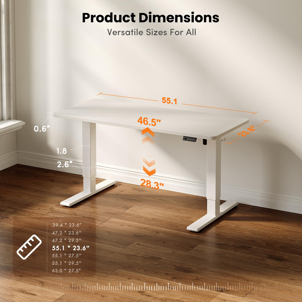 Standing Desk 55x24 Inch Electric Height Adjustable, White