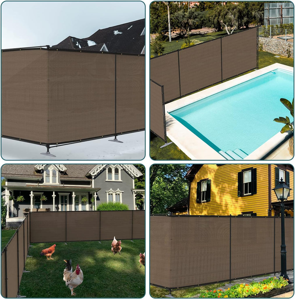 6'Hx24'L Privacy Fence Set with Poles and Rails Ground Spikes Fence Kit for Yard Garden Pool (Brown)