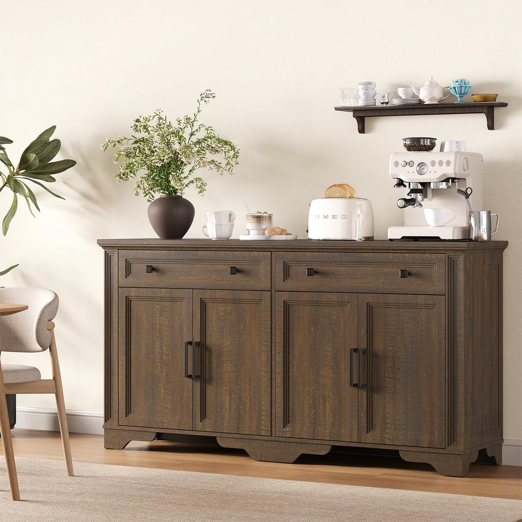 63" Sideboard Buffet Cabinet, Large Credenza with Drawers Walnut