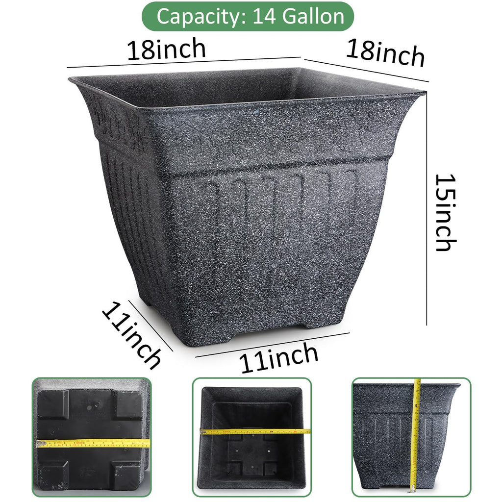 4-Pack 18 Inch Large Outdoor Planters, Stone-Like Finish, Gray