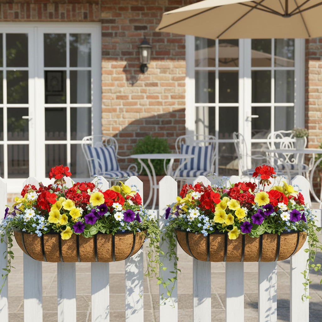 24 Inch Railing Planter Window Box Deck Balcony Rail Planter with Coco Liner Metal Wall-Mounted Coconut Liner Planter