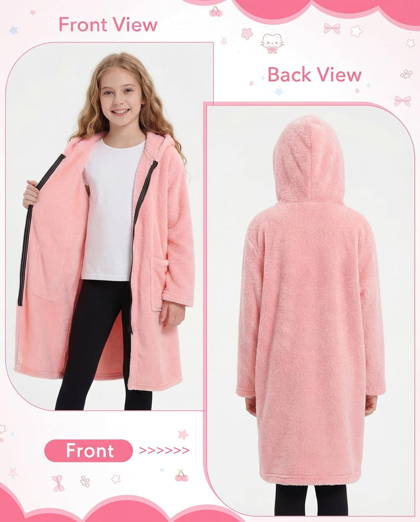 Kids Hooded Bath Towel, Soft Warm Zipper Swim Parka