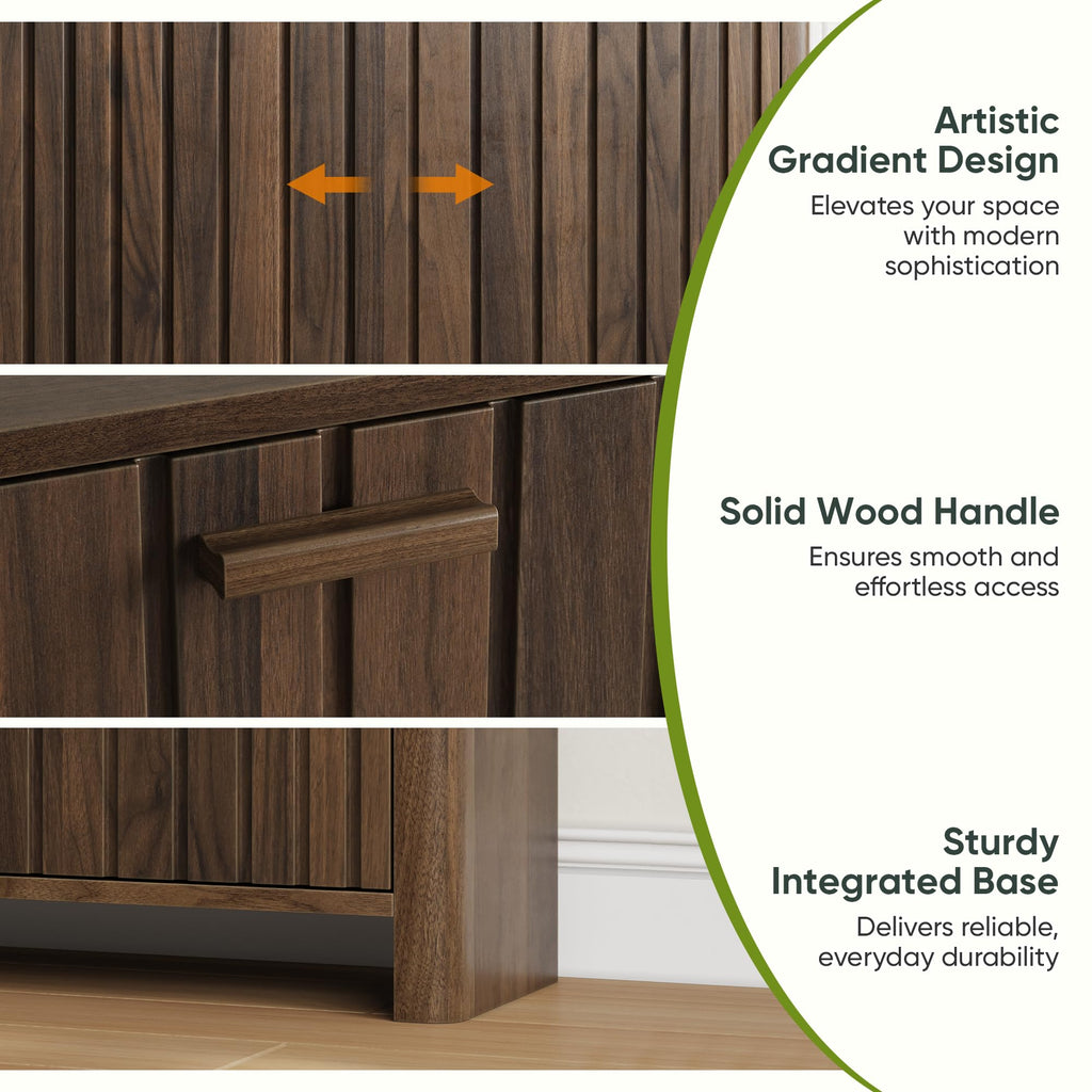 Shoe Cabinet with 2 Flip Drawers, 31.5 Inch Narrow Fluted Shoe Organizer with Gradient Wood Strips Door Hallway
