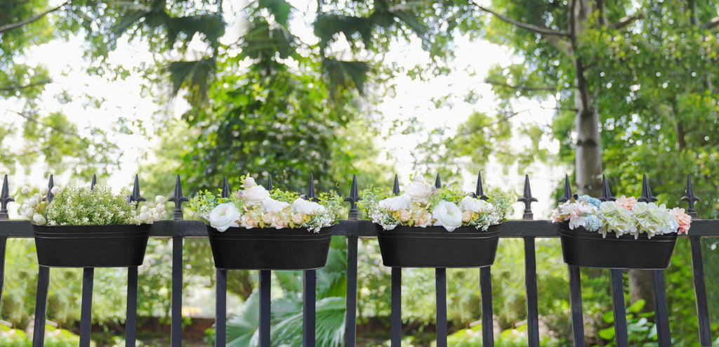 15 Inches Railing Planter Box 4 Pcs Metal Hanging Flower Pots, Black