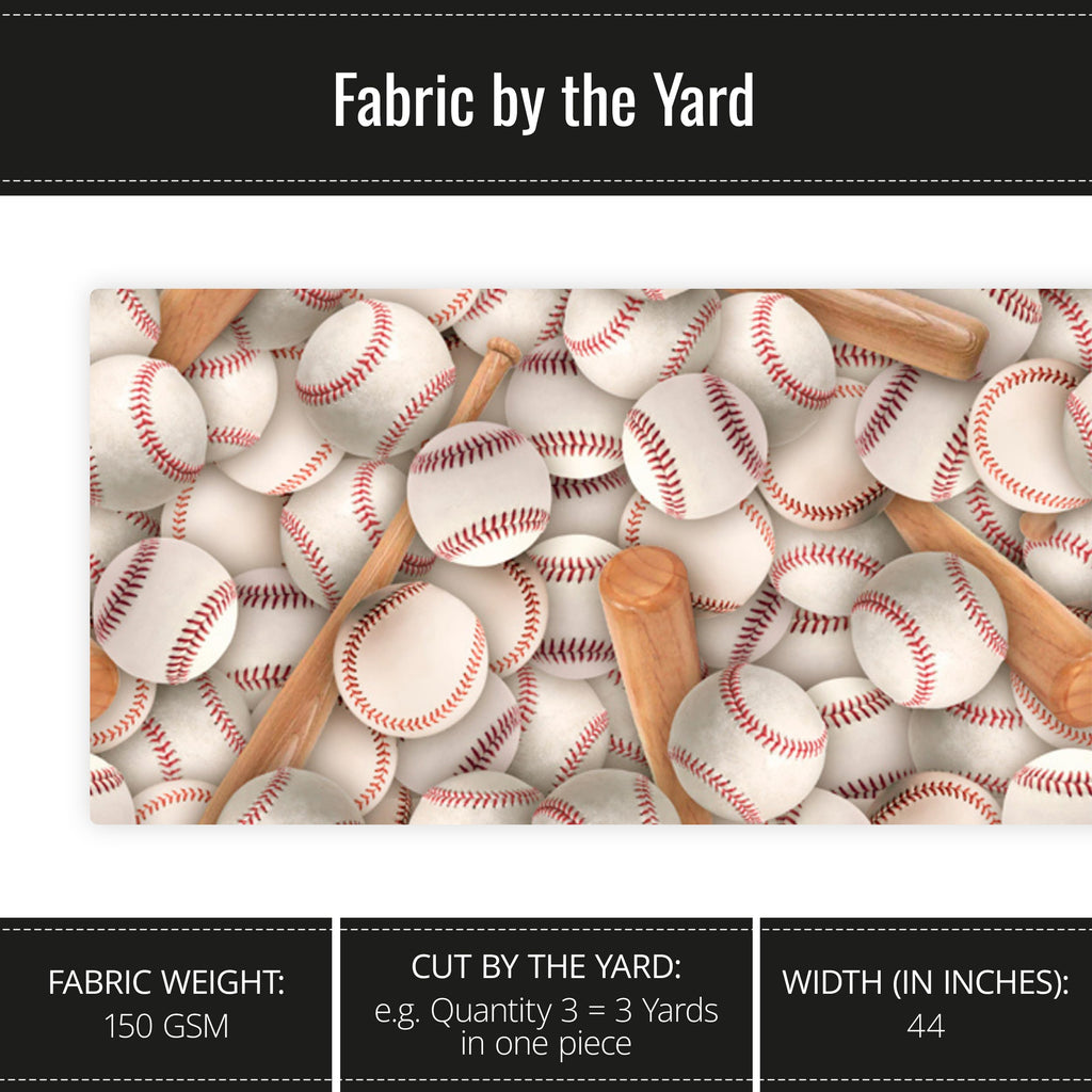 Baseballs and Bats Print 100% Cotton Fabric Material by the Yard