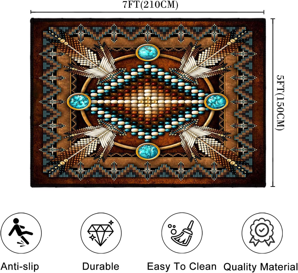 Southwestern Area Rug Washable Living Room Rug,Aztec Tribal Rugs Native American Throw Rugs Vintage Rug Non Slip
