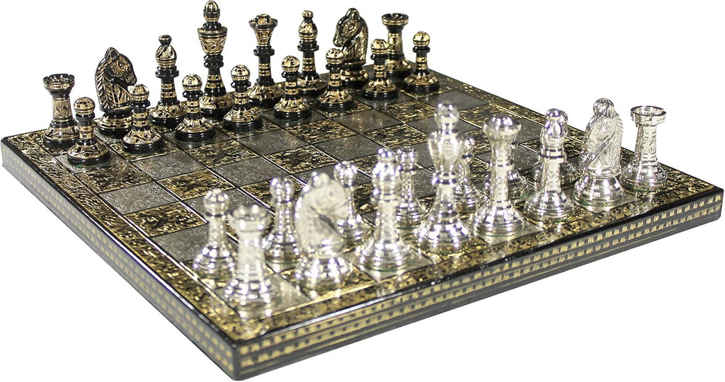 Brass Chess Board Game Set with 100% Brass Chess Pieces Chessmen Coins (12" x 12" Inches)