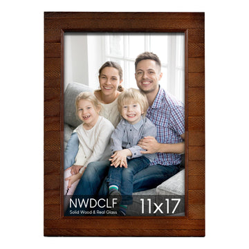 Rustic 11x17 Wood Picture Frame with Real Glass, Farmhouse Photo Frame for Wall Mount, Natural Wooden Frame for