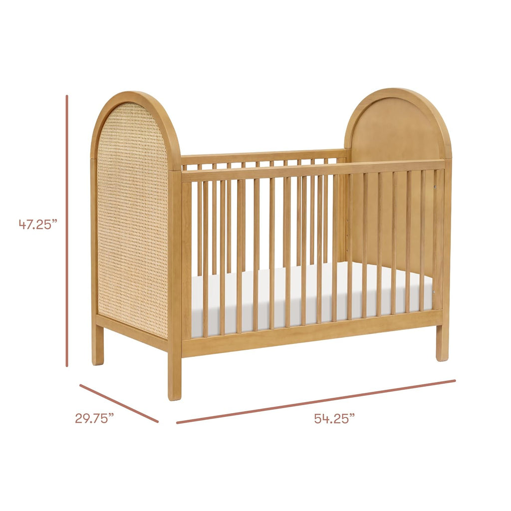 Bondi Cane 3-in-1 Convertible Baby Crib, Honey with Natural Cane | GREENGUARD Certified - Convertible to Toddler Bed