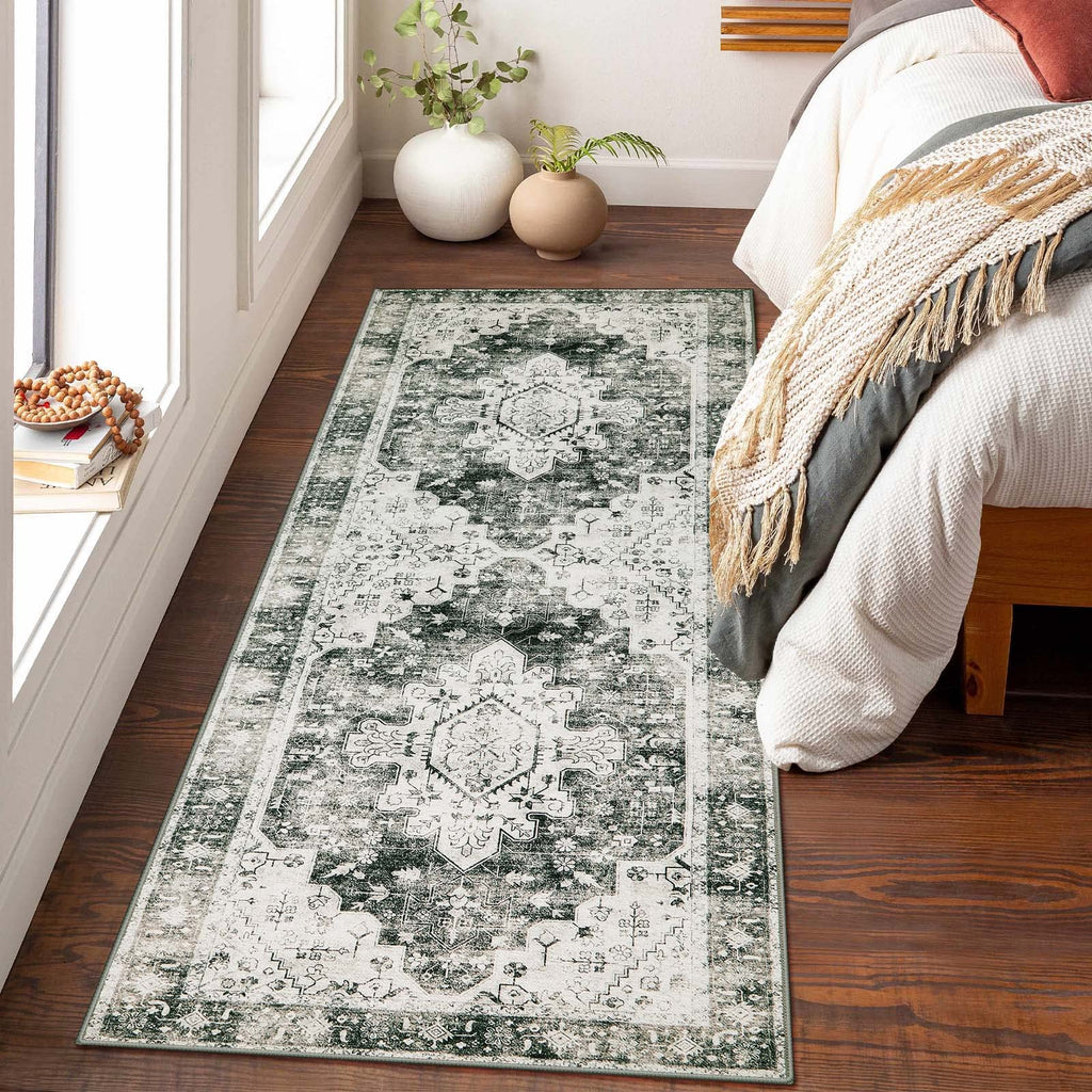 Ultra-Thin Washable Runner Rug - Rug Runners s Non Slip Stain Resistance, Vintage Non Shedding Indoor Throw Carpet