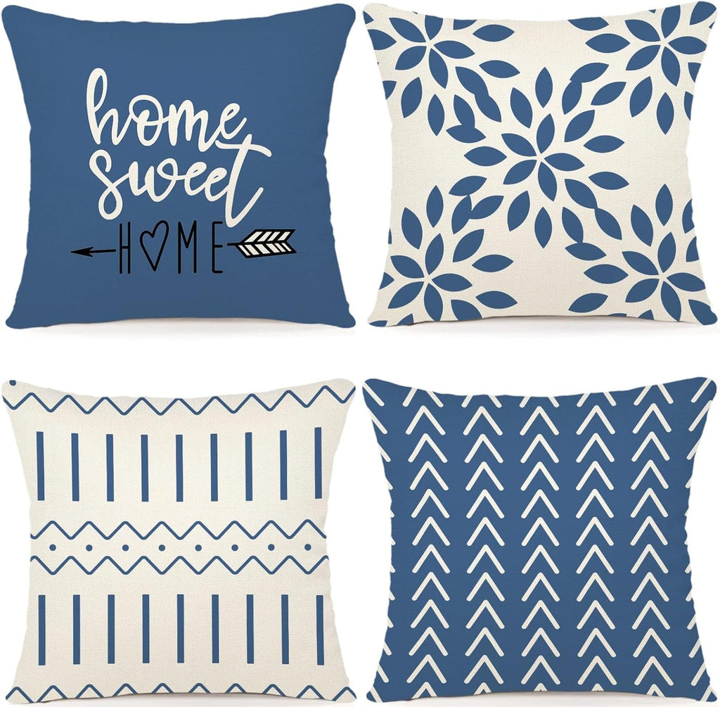 Pillow Covers 18x18 Set of 4, Modern Sofa Throw Pillow Cover, Decorative Outdoor Linen Fabric Pillow Case
