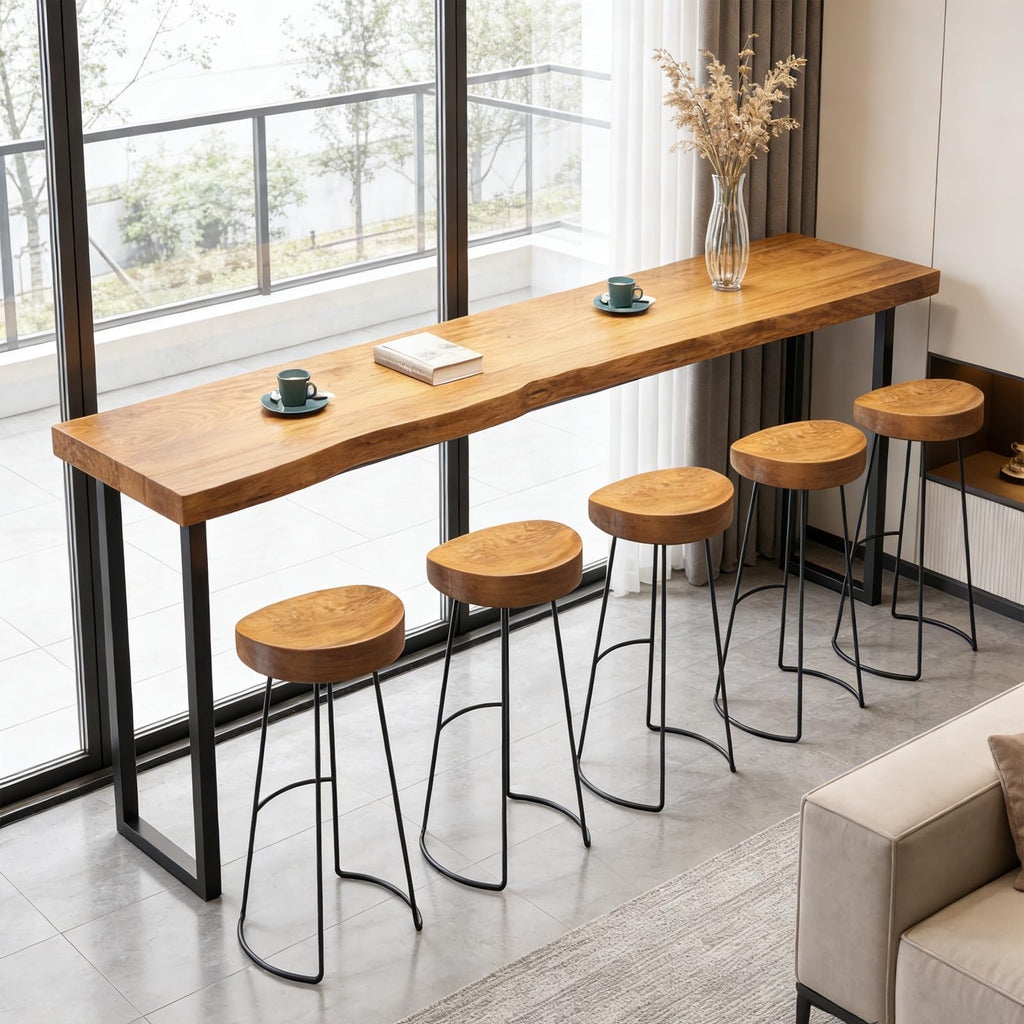 55.1in Bar Table, Solid Wood Narrow Counter Height Table, Industrial Kitchen Dining Table, for Coffee Shop, Living