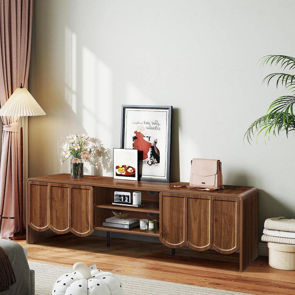 63'' TV Stand, Modern TV Console Table Wave Panel Television Stands Entertainment Media Center with Storage