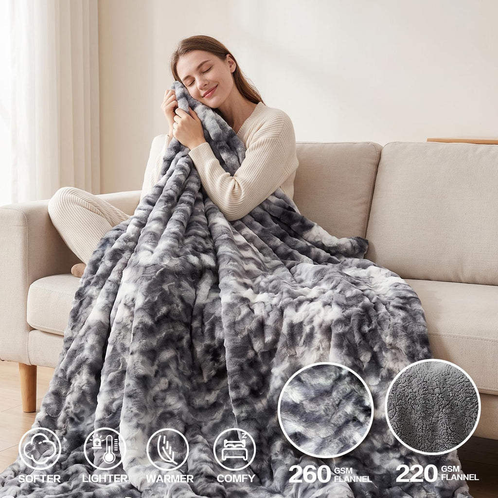 Electric Heated Blanket Throw Size 50"x60", Soft Sherpa Faux Fur Heating Blanket with 10 Adjustable Heat Settings