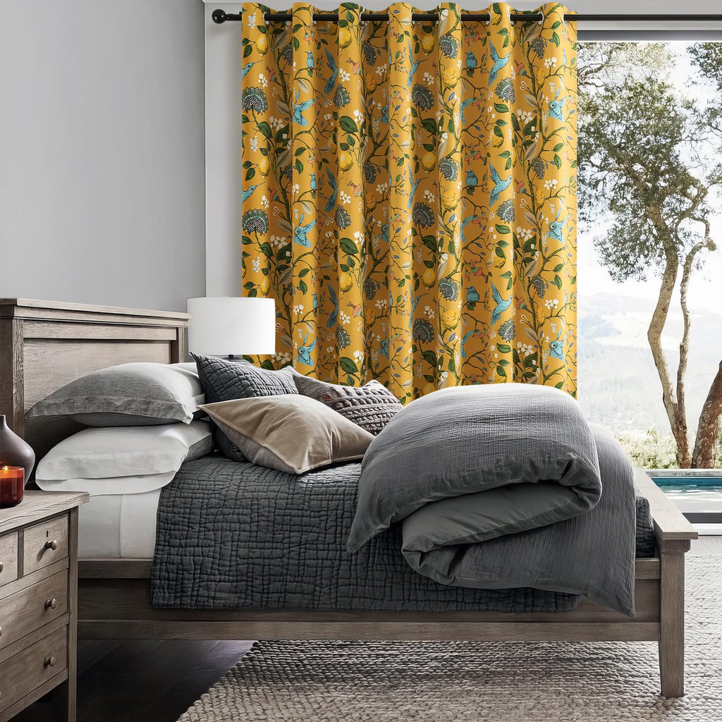 Sliding Door Patio Floral Curtains & Drapes, Blackout Extra Wide Room Divider Large Mustard Yellow Vintage Farmhouse