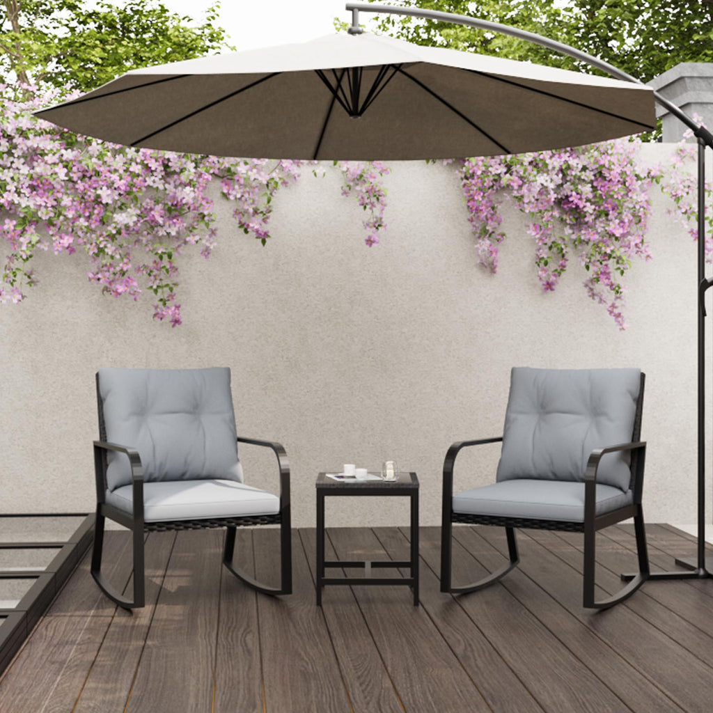 Bistro 3 Piece Patio Furniture Set, Patio Table and Rattan Outdoor Rocking Chairs Set of 2, Outdoor Bistro