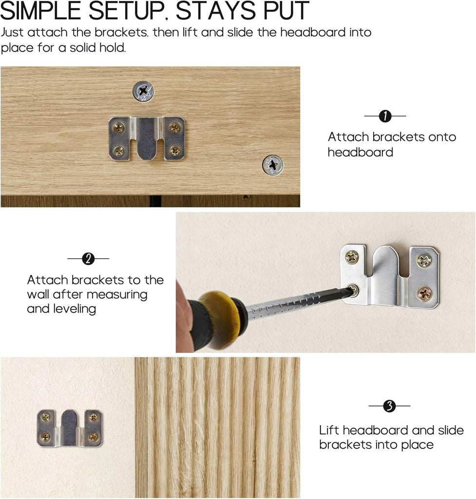 Wood Fluted Headboard King, Modern Wall Mounted Headboard King Headboard Only with 2 Outlets and USB & Type C Port