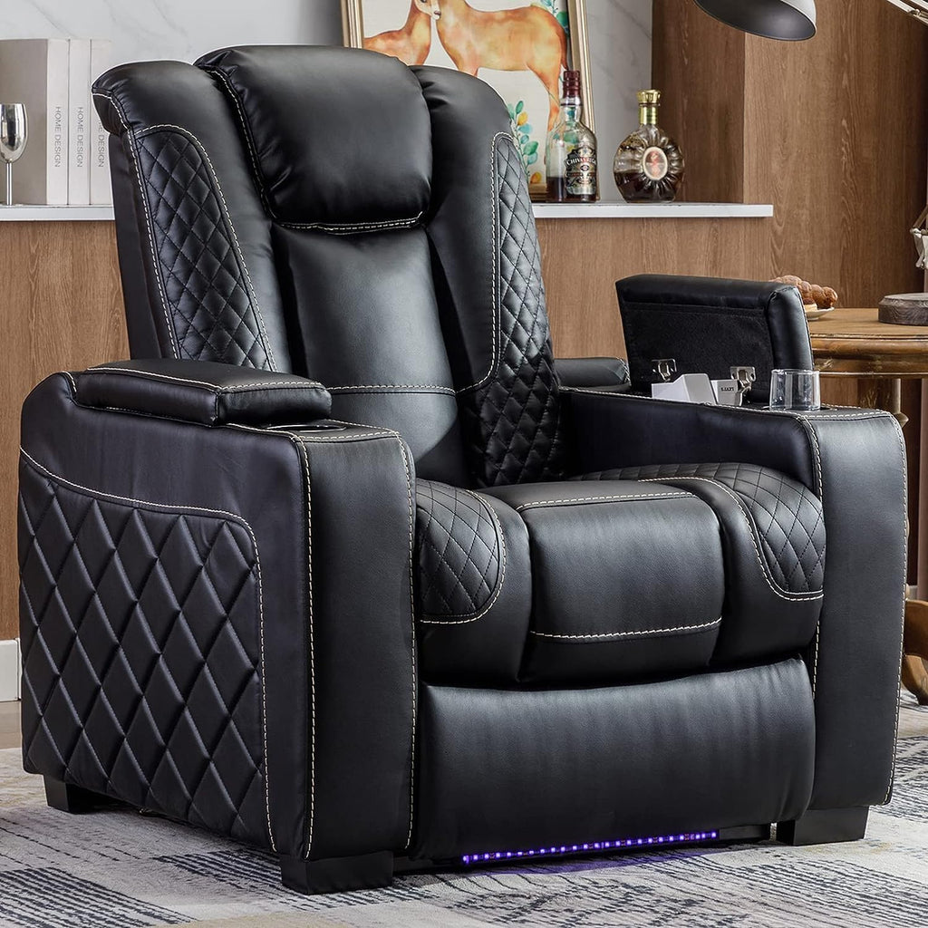 Electric Power Recliner Chair with Ambient Lighting, Faux Leather Dual Motor Power Home Theater Seating with