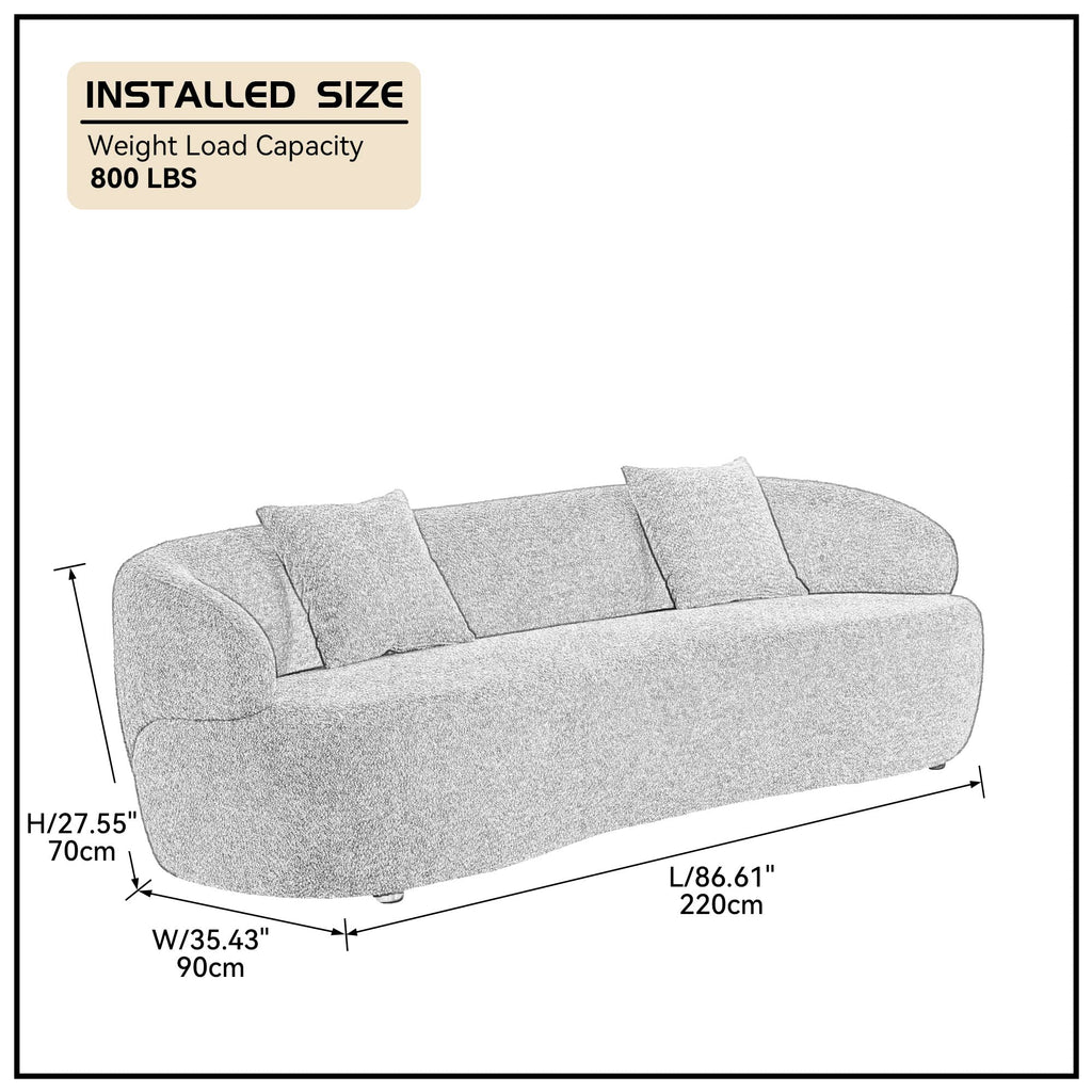 Modern Curved Sofa Couch, Oversized Curved Sofa Comfy Teddy Fleece Boucle Couches with 2 Pillows Apartment Office