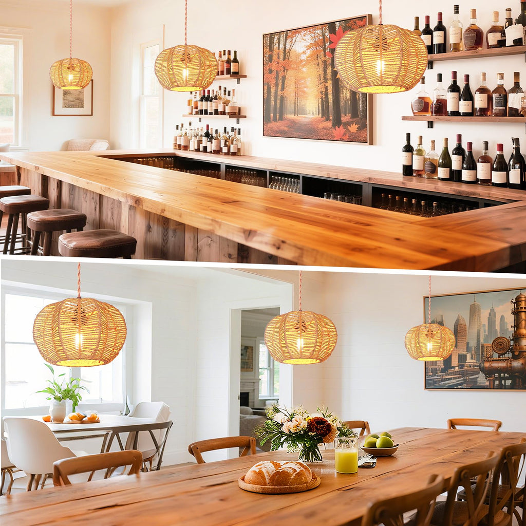 Hanging Light Fixture with Plug in Cord with on Off Switch, Rattan Pendant Lights Boho Lamp Ceiling Light, Plug in