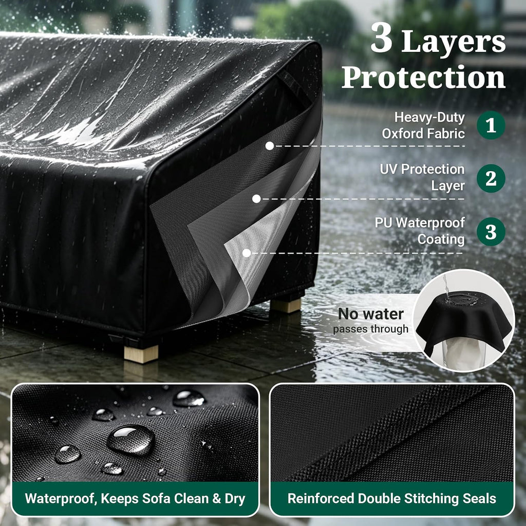 3-Seater Outdoor Couch Cover Waterproof, Patio Furniture Cover for Sofa, Heavy Duty Outdoor Sofa Covers, Polyester &
