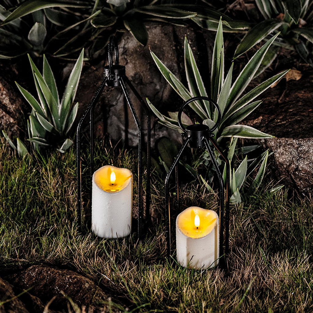 Modern Farmhouse Black Metal Lanterns 2PCS with Flameless Candle