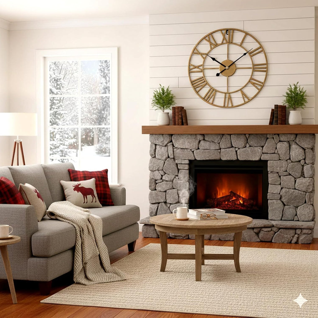 20 Inch Large Retro Wall Clock, Roman Numeral Rusty Style Round Metal Clock, Battery Operated