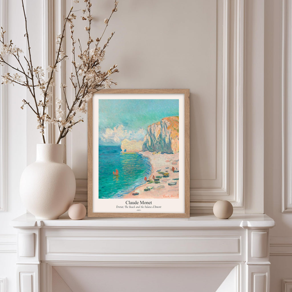 Master Vintage Claude Monet Poster - Retro The Beach and the Falaise d'Amont Print - Impressionism Art - Étretat