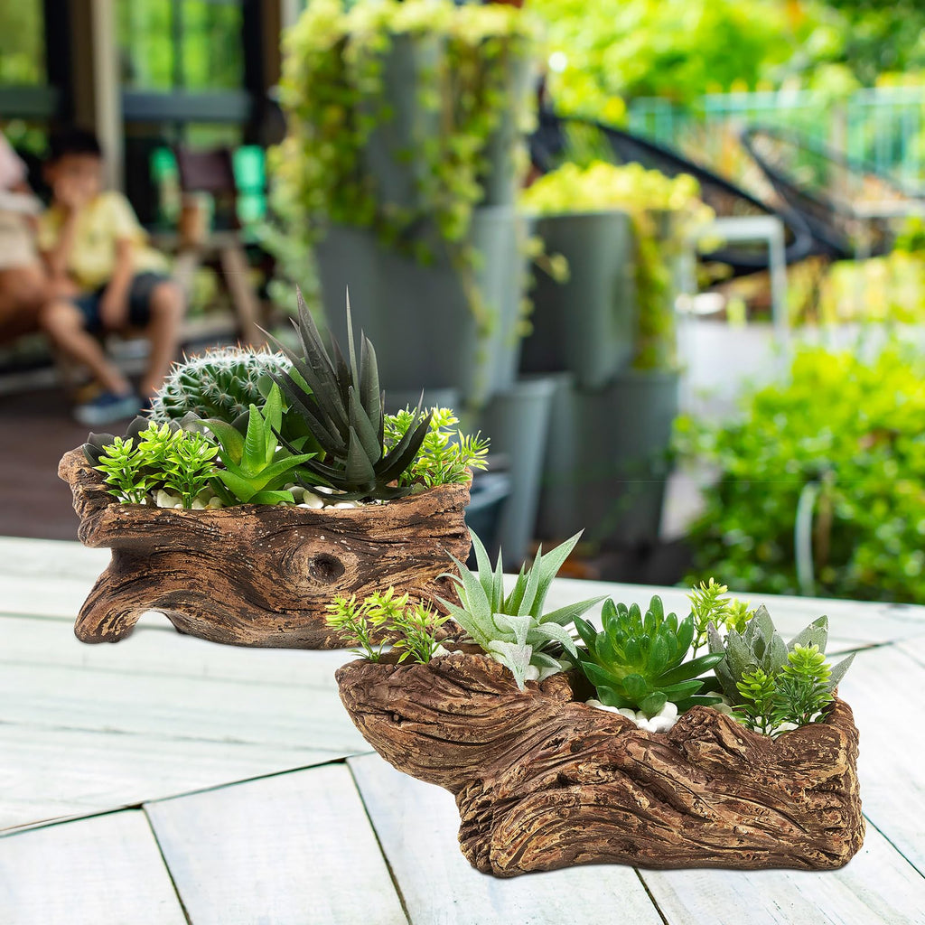 3 Pcs Driftwood Stump Log Concrete Succulent Planter, Classic