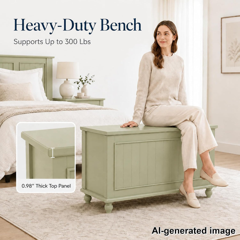 Vintage End of Bed Storage Bench, 39.4'' Wooden Chest with Flip Top, Green | Toy Storage Chest, Bedroom Trunk, 37.6