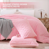 Fluffy Queen Comforter Set 3 Pieces - Pink Fleece Fluffy Comforter Set, Luxury Fuzzy Queen Bedding Set