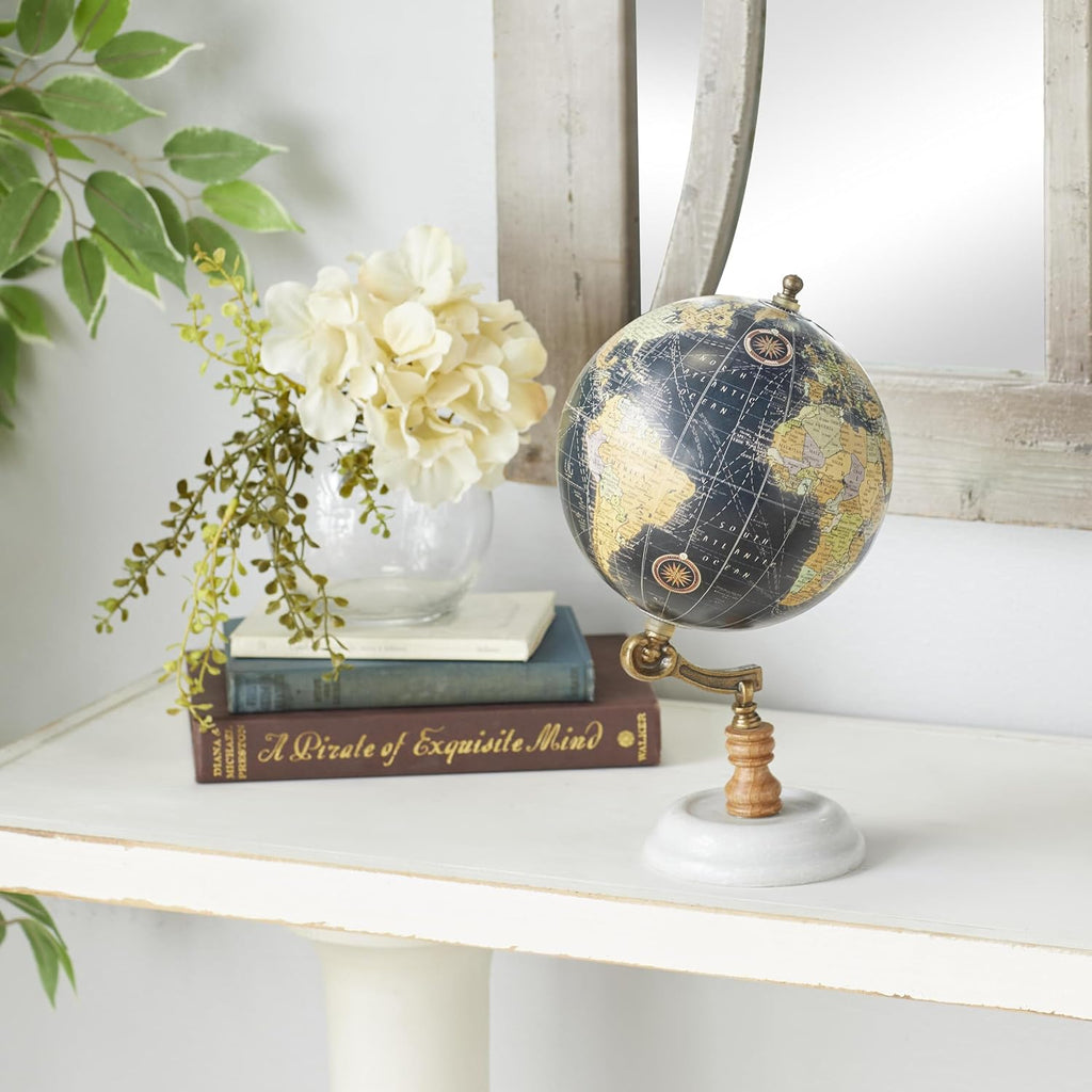 Marble Globe with Marble Base, 7" x 7" x 11", Black