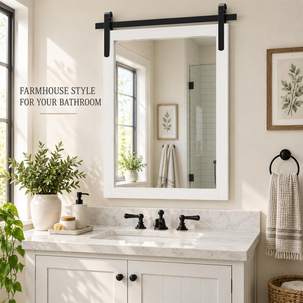 Farmhouse Bathroom Vanity Mirror for Over Sink, 22" x 30" White