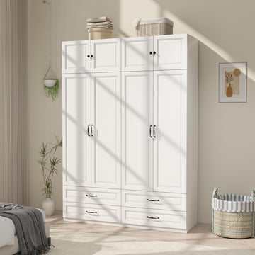 White Armoire Wardrobe Closet with 4 Drawers: 89" H x 63" W