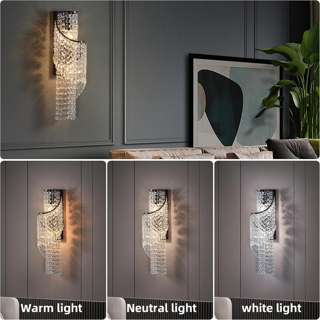 K9 Crystal Wall Sconces, Adjustable 3-Color LED Wall Light with Titanium Black Metal Frame, Modern Living